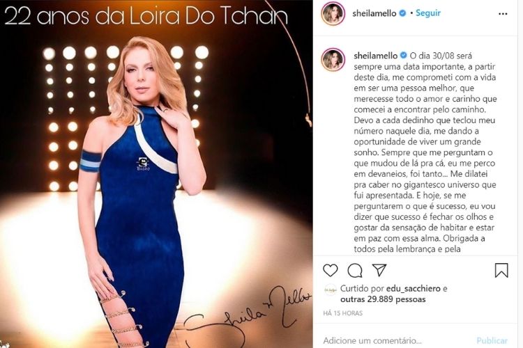 A imagem compartilhada pela eterna 'Loira do Tchan', em suas redes sociais, onde celebrou a data - Reprodução: Instagram (Captura: Área VIP) A imagem compartilhada pela eterna 'Loira do Tchan', em suas redes sociais, onde celebrou a data - Reprodução: Instagram (Captura: Área VIP)