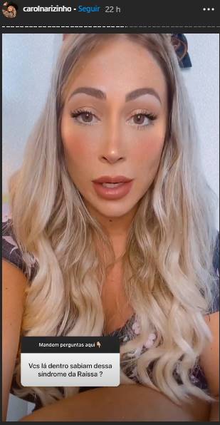 A Fazenda 12: Carol Narizinho comenta sobre transtorno de personalidade de Raíssa: ''ela não contou para a produção'' - Foto: Reprodução/ Print/ Stories Instagram@carolnarizinho