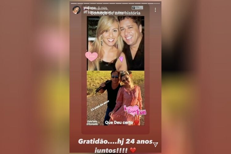 A foto compartilhada pela jornalista e empresária Poliana Rocha, esposa do cantor sertanejo Leonardo em suas redes sociais - Reprodução: Instagram (Montagem: Área VIP)