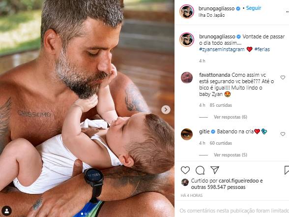 Bruno Gagliasso mostra momento fofo com Zyan: ''vontade de passar o dia assim''- Foto: Reprodução/Instagram@brunogagliasso