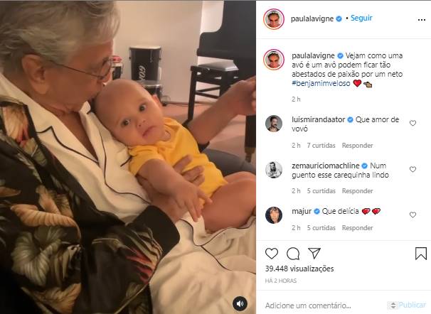 Caetano Veloso encanta Web ao surgir em vídeo com o neto Benjamin nas redes sociais - Foto: Reprodução/Instagram@Paulalavigne