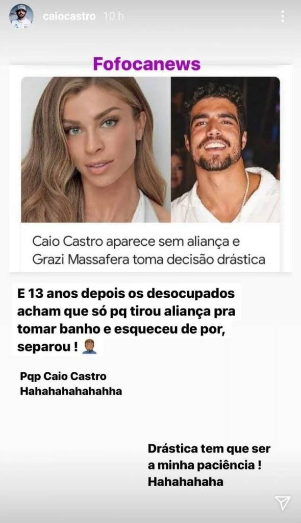Caio Castro quebra silêncio e fala pela primeira vez sobre rumores de um possível término com Grazi Massafera - Foto: Reprodução/Instagram@caiocastro