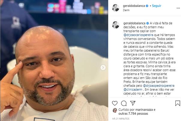 Geraldo Luís aparece com a cabeça enfaixada: ''A vida é feita de decisões'' - Foto: Reprodução/IPrint nstagram@geraldobalanca