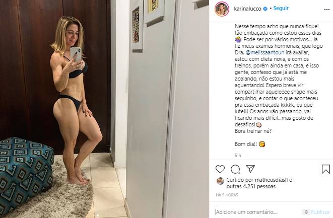 Após realizar procedimento estético, Karina Lucco mostra antes e depois - Foto: Reprodução/Instagram@karinalucco