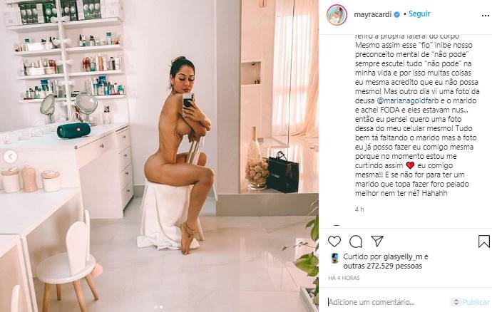 Mayra Cardi tira fotos sem roupa e desabafa: ''Está faltando marido'' - Foto: Reprodução@instagram@mayracardi