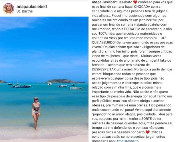 Ana Paula Siebert desabafa após críticas de viajar sem a filha de 5 meses - Foto: Reprodução/Instagram@anapaulasiebert