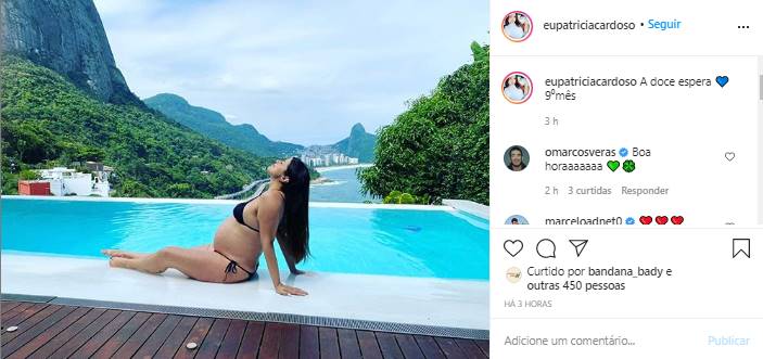 Esposa de Marcelo Adnet exibe barrigão e celebra nono mês de gestação: ''doce espera'' - Foto: Reprodução/Instagram@eupatriciacardoso