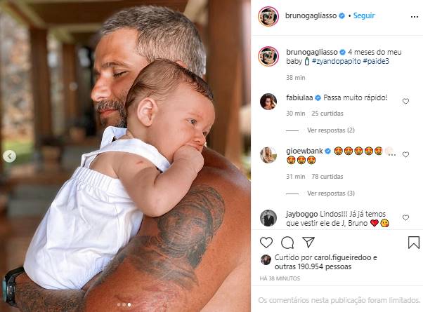 Bruno Gagliasso surge com Zyan no colo e celebra: ''4 meses do meu bebê'' - Foto: Reprodução/ Print Instagram@brunogagliasso