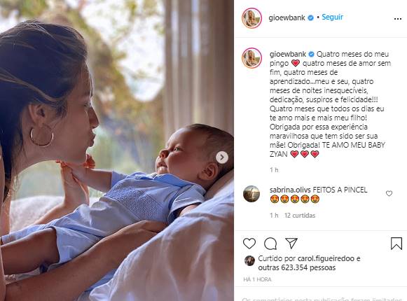 Bruno Gagliasso surge com Zyan no colo e celebra: ''4 meses do meu bebê'' - Foto: Reprodução/ Print instagram@gioewbank