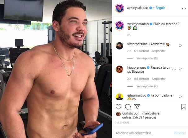 Wesley Safadão esquenta o clima da Web surgindo em clique que mostra o corpo definido - Foto: Reprodução/Print Instagram@wesleysafadao