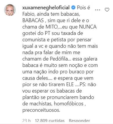 Nas redes sociais, Xuxa detona Bolsonaro e apoiadores do presidente: ''Babacas'' - Foto: Reprodução/Instagram