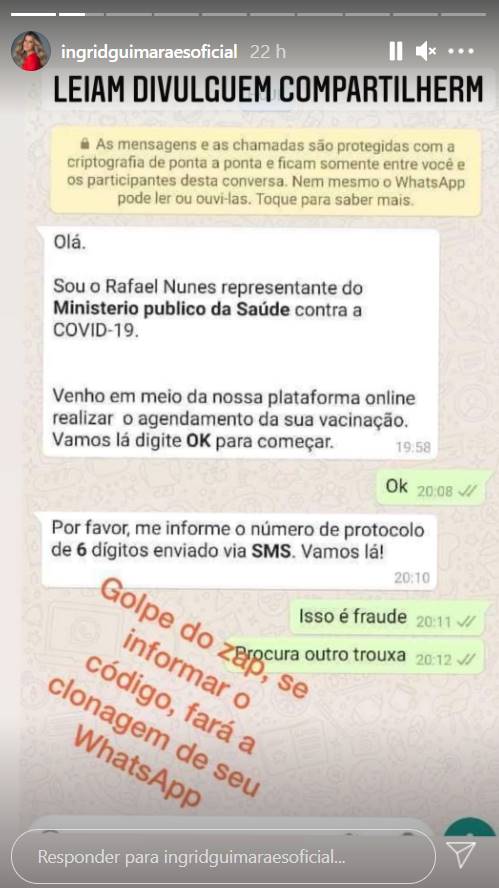 Print Ingrid Guimarães Instagram Atriz Ingrid Guimarães denuncia golpe da vacina - Foto: Reprodução/ Instagram