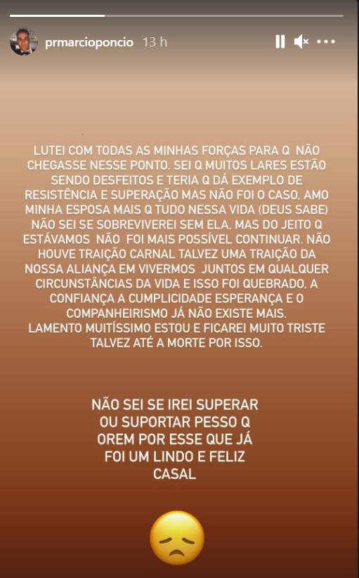 Há 27 anos casados, Pastor Márcio Poncio anuncia separação de Simone: ''Não houve traição'' - Foto: Reprodução/Instagram