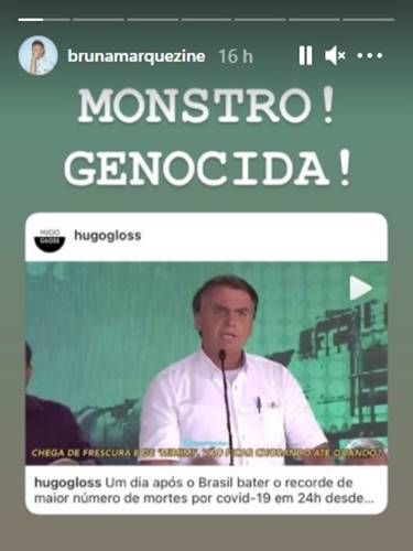 Bruna Marquezine detona presidente nas redes sociais: ''Monstro, desgraçado'' - Foto: Reprodução/ Instagram