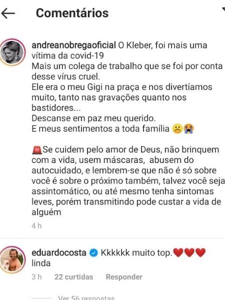 Eduardo Costa aproveita para elogiar beleza de Andréa Nóbrega em publicação sobre morte trágica - Foto: Reprodução/ Instagram