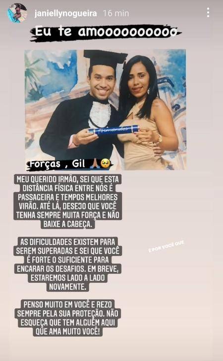 BBB21: Irmã de Gil não se agra com cenas do reality e dispara - ''Por mim Gilberto sairia dessa casa agora mesmo'' - Foto: Reprodução/ Instagram