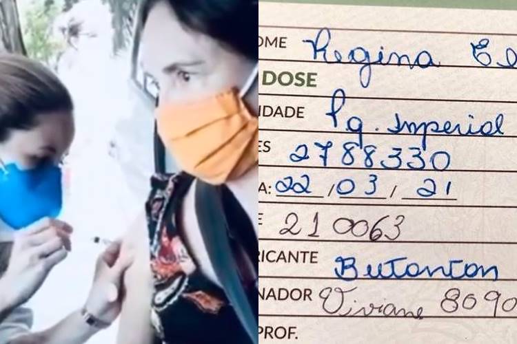 Após questionar utilidade da vacina contra Covid-19, Regina Duarte publica vídeo sendo imunizada - Foto: Reprodução/ Instagram/ Montagem Área VIP