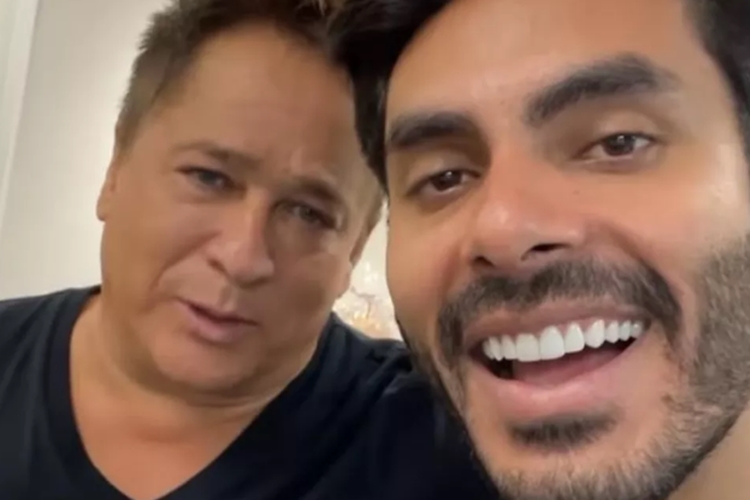Rodolffo do BBB 21 encontra sertanejo Leonardo nos bastidores do ‘Domingão do Faustão’