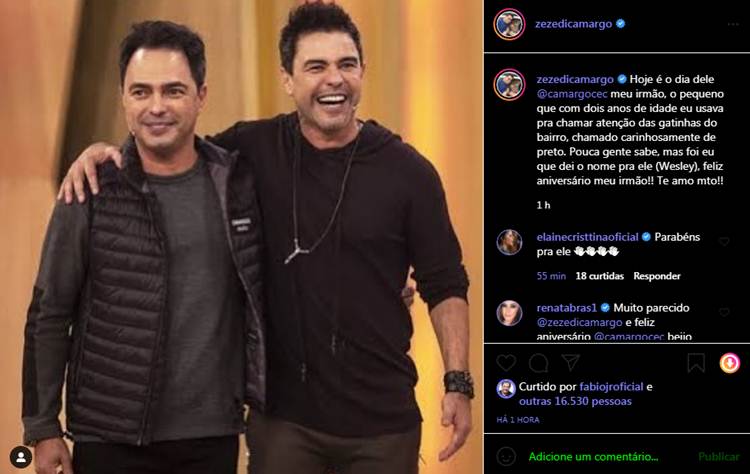 Zezé Di Camargo e irmão - print Instagram