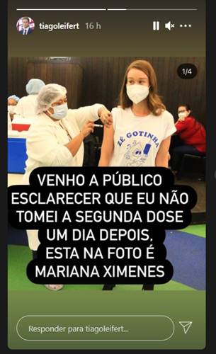 Publicação Tiago Leifert Publicação Tiago Leifert/Instagram