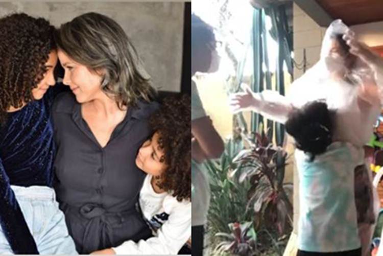 Samara Felippo encontra forma criativa de abraçar as filhas diagnosticadas com Covid-19