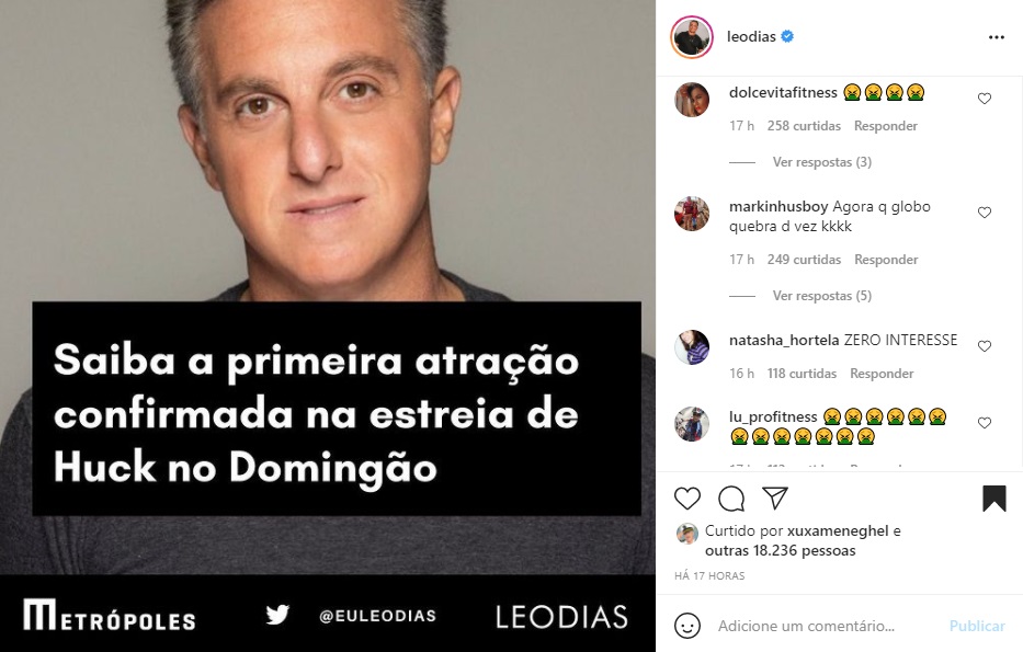 Publicação de Leo Dias sobre Luciano Huck (Foto: Reprodução/ Instagram Leo Dias)
