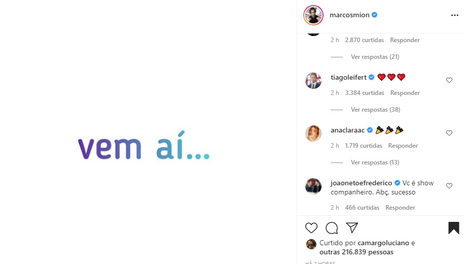Publicação de Marcos Mion (Foto: Reprodução/ Instagram Marcos Mion)