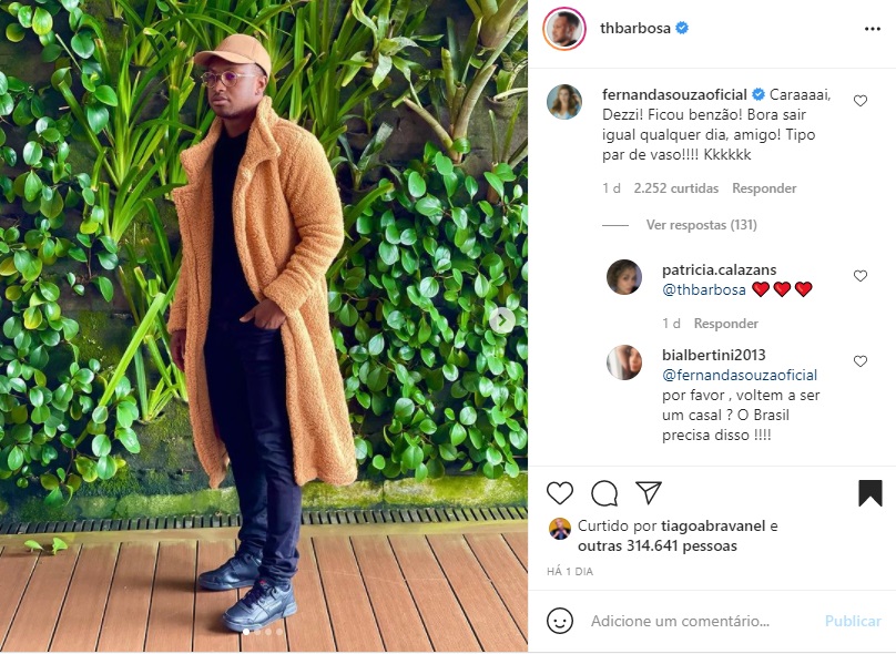 Fernanda Souza comenta na foto de Thiaguinho (Foto: Reprodução/ Instagram Thiaguinho)