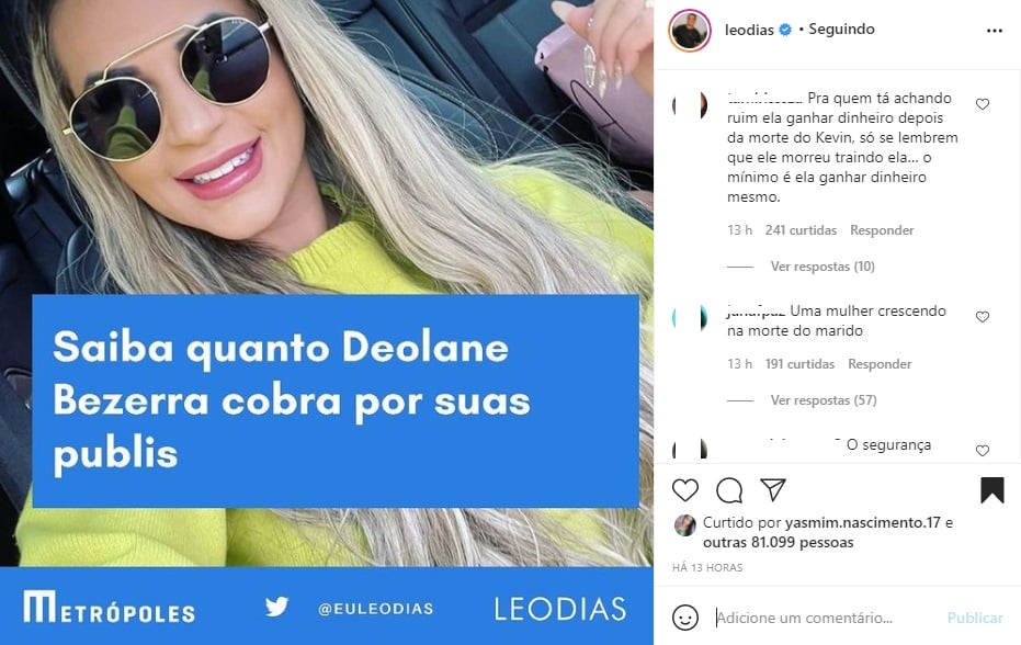 Comentários sobre Deolane Bezerra (Foto: Reprodução/ Instagram Leo Dias)