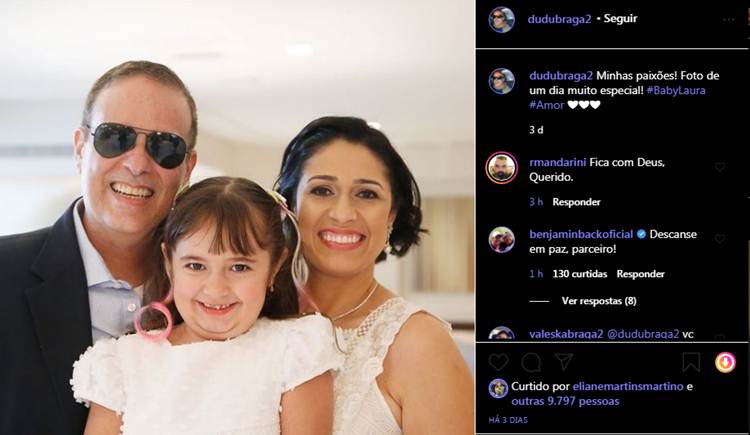 Dudu Braga com a mulher e a filha - print Instagram