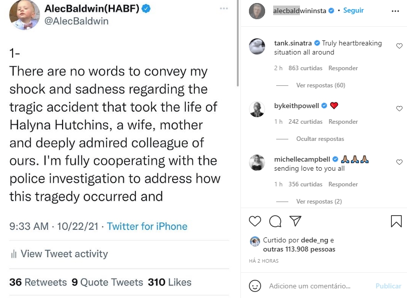 Alec Baldwin reprodução Instagram Alec Baldwin reprodução Instagram