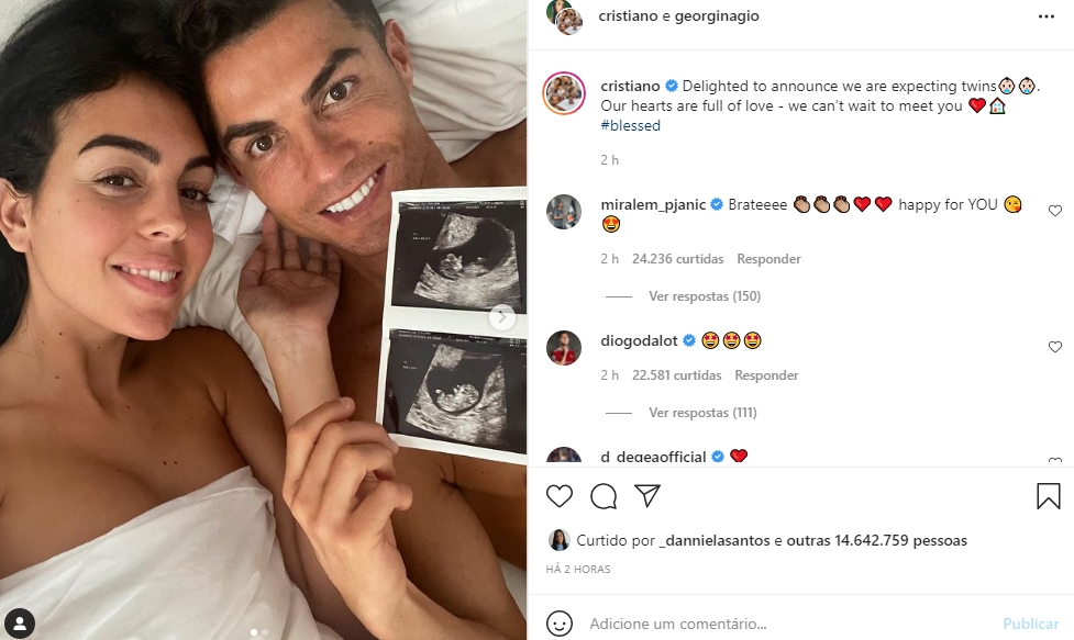 Cristiano Ronaldo e Georgina foto anunciando gravidez de gêmeos Cristiano Ronaldo e Georgina foto anunciando gravidez de gêmeos
