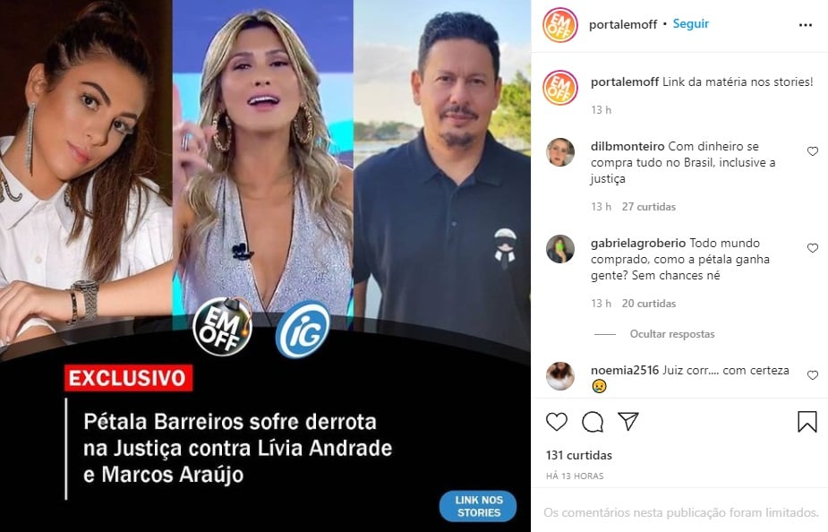 Pétala Barreiros, Livia Andrade e Marcos (Foto: Reprodução Instagram)