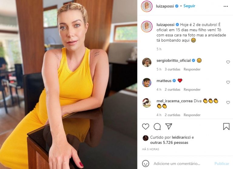 Em reta final de gravidez, Luiza Possi conta os dias para a chegada do herdeiro; “15 dias”