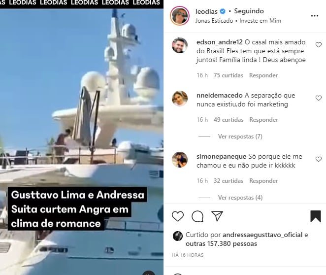 Publicação sobre Andressa Suita e Gusttavo Lima (Foto: Reprodução Instagram)