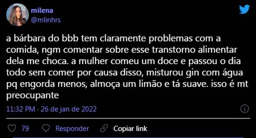 Barbara BBB cometários 1 - print Twitter