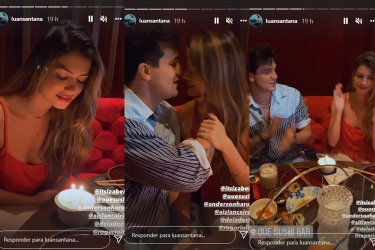Luan Santana e Izabella reprodução Instagram Stories montagem Area Vip