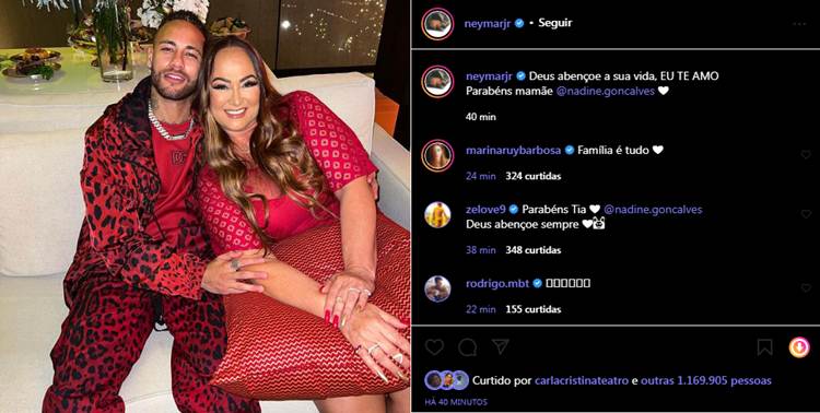 Neymar e a mãe - print Instagram