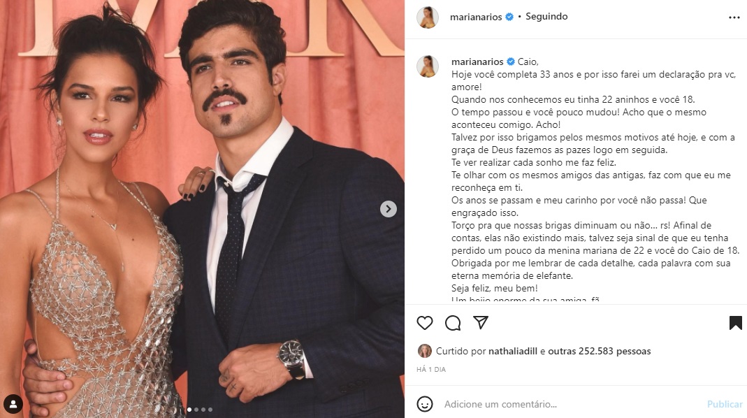 Publicação de Mariana Rios sobre Caio Castro (Foto: Reprodução Instagram)