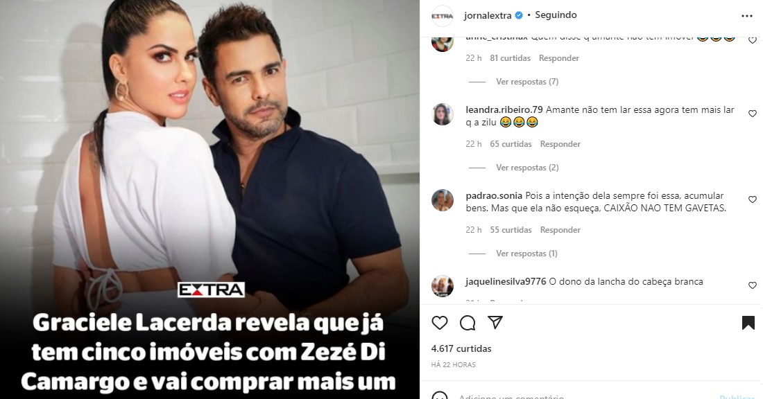 Publicação Graciele Lacerda e Zezé Di Camargo (Foto: Reprodução Instagram)