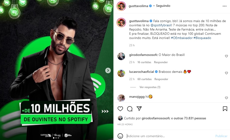 Publicação sobre Gusttavo Lima (Foto: Reprodução Instagram)