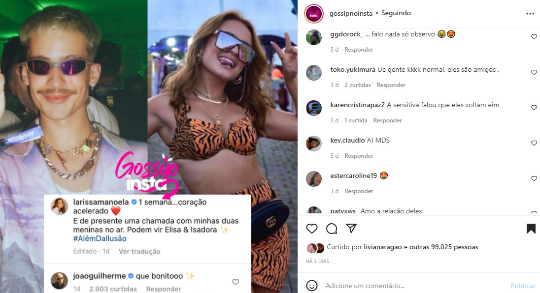Publicação sobre João Guilherme e Larissa Manoela (Foto: Reprodução Instagram)