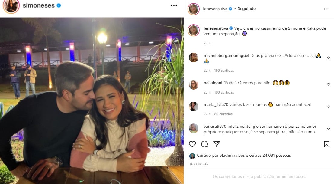 Publicação sobre Simone e Kaká (Foto: Reprodução Instagram)