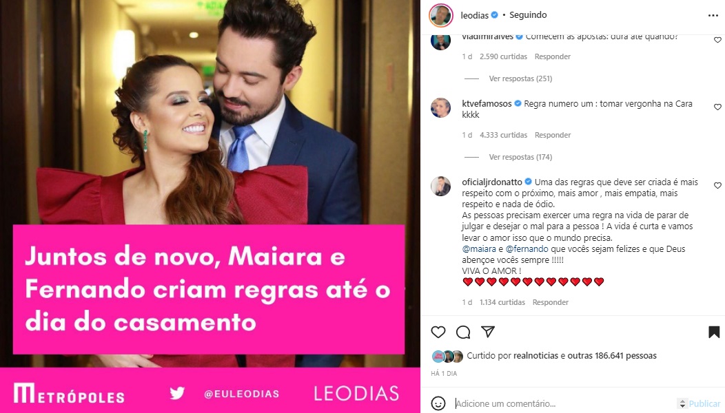 Maiara e Fernando Zor (Foto: Reprodução Instagram Leo Dias"