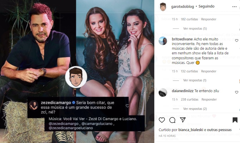Publicação sobre Zezé Di Camargo e Maiara e Maraisa (Foto: Reprodução Instagram)