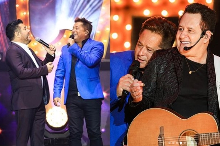 Leonardo com Bruno e Marrone no show do 'Cabaré' Leonardo com Bruno e Marrone no show do 'Cabaré'