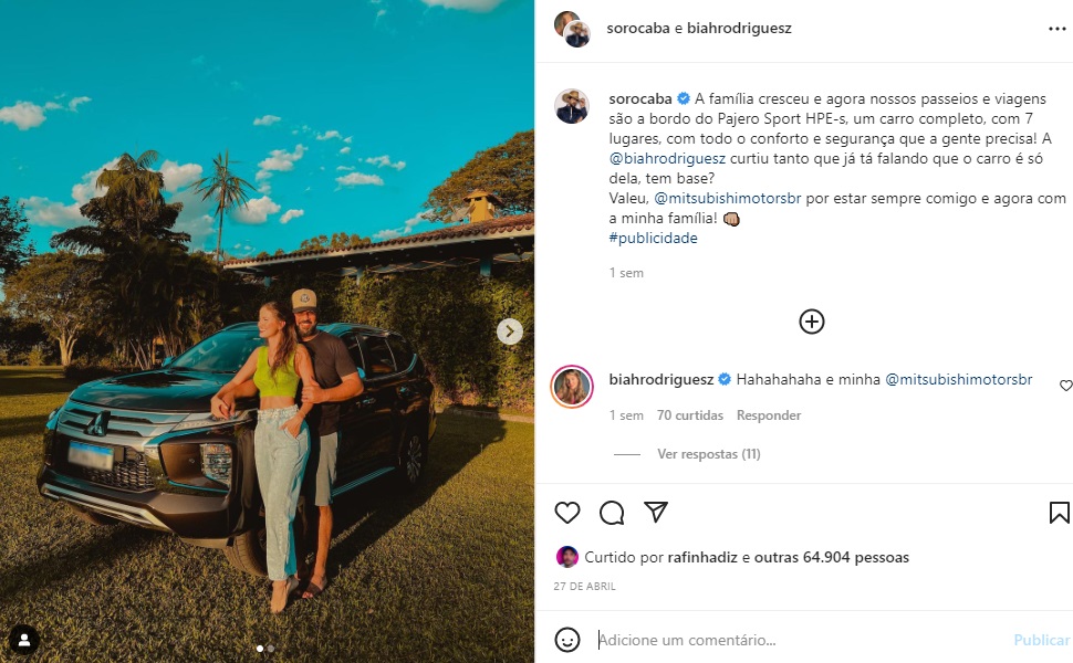 Publicação Biah Rodrigues e Sorocaba (Foto: Reprodução Instagram)