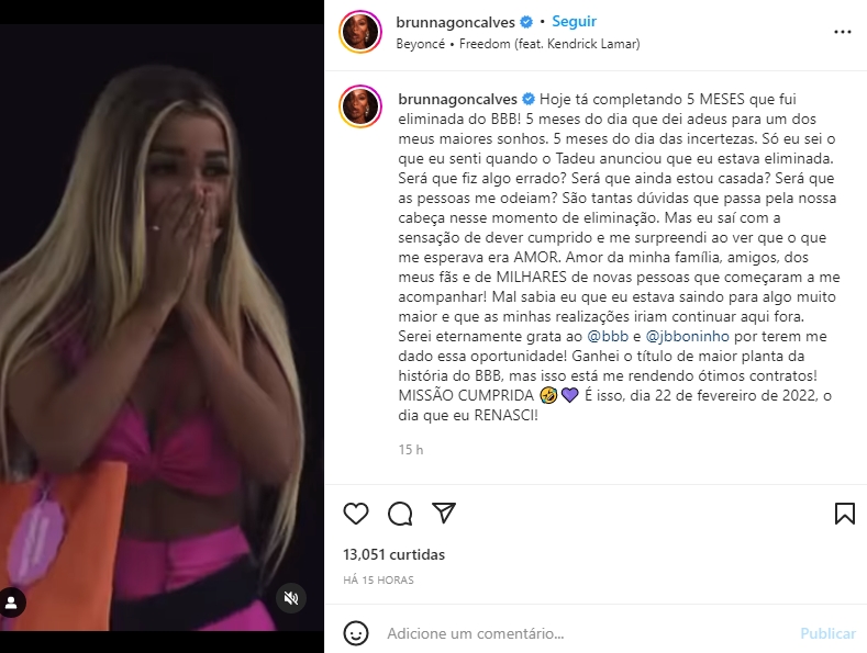 Brunna Gonçalves reprodução Instagram