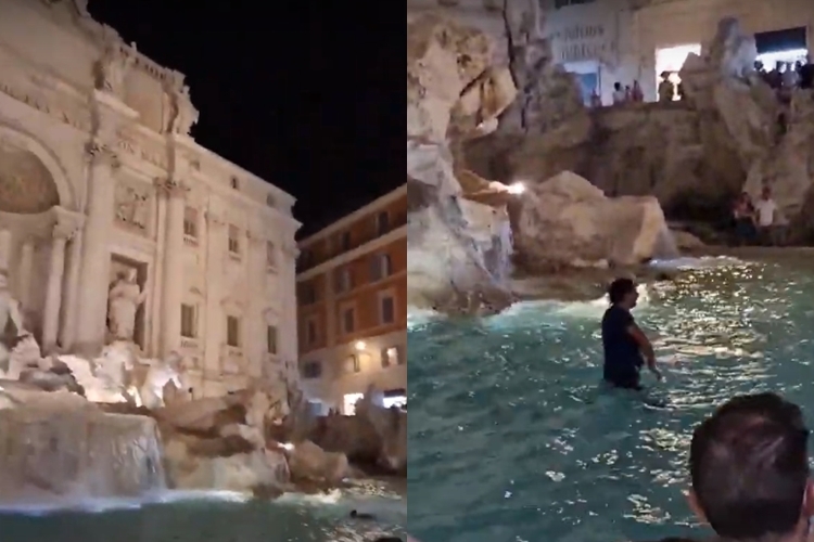 Homem pula na Fontana di Trevi na Itália - Foto/Área VIP