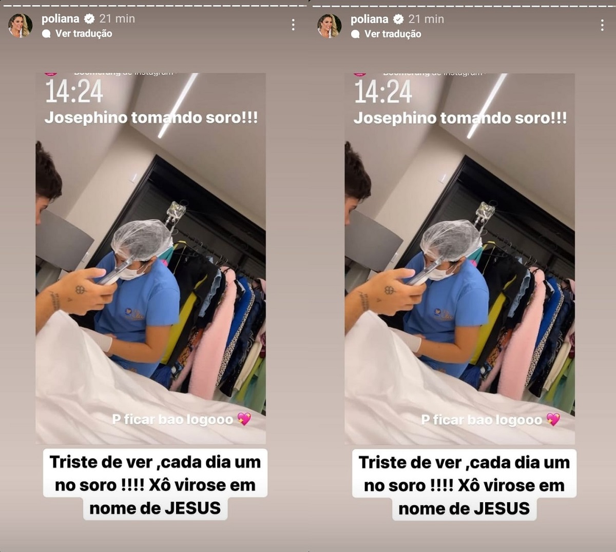 Poliana Rocha mostra Zé Felipe sendo medicado (Foto: Reprodução/Instagram)